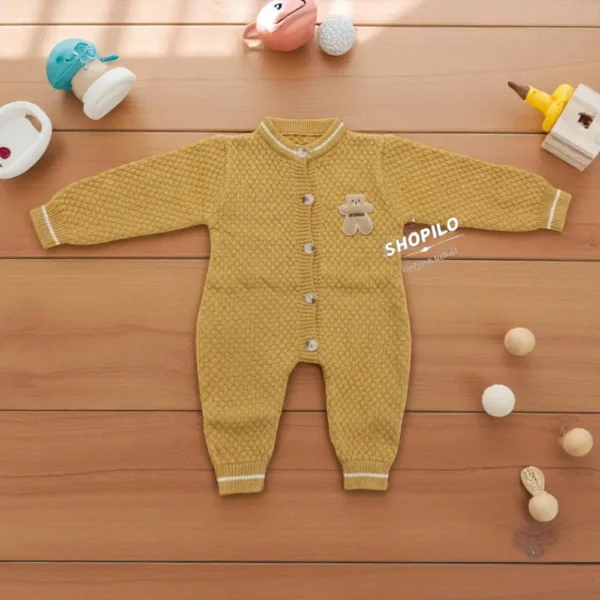 Imported Knitted Winter Baby Romper – Woolen Jumpsuit Mustard - Cute Teddy Patch main featured image