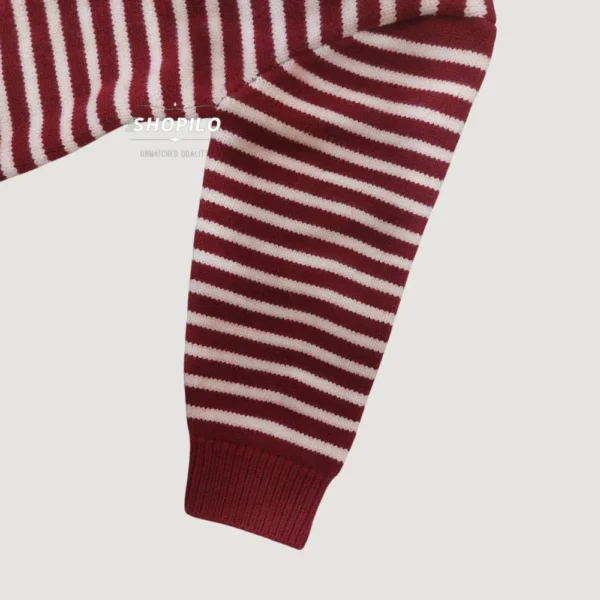 Imported Knitted Winter Baby Romper – Woolen Jumpsuit Red - Cute Teddy Patch arm and rib view