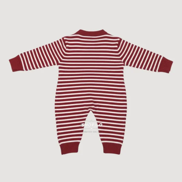 Imported Knitted Winter Baby Romper – Woolen Jumpsuit Red - Cute Teddy Patch backside view