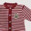 Imported Knitted Winter Baby Romper – Woolen Jumpsuit Red - Cute Teddy Patch closeup front