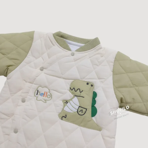 Imported Parachute Baby Romper for Winter – Cute Dino Design closeup