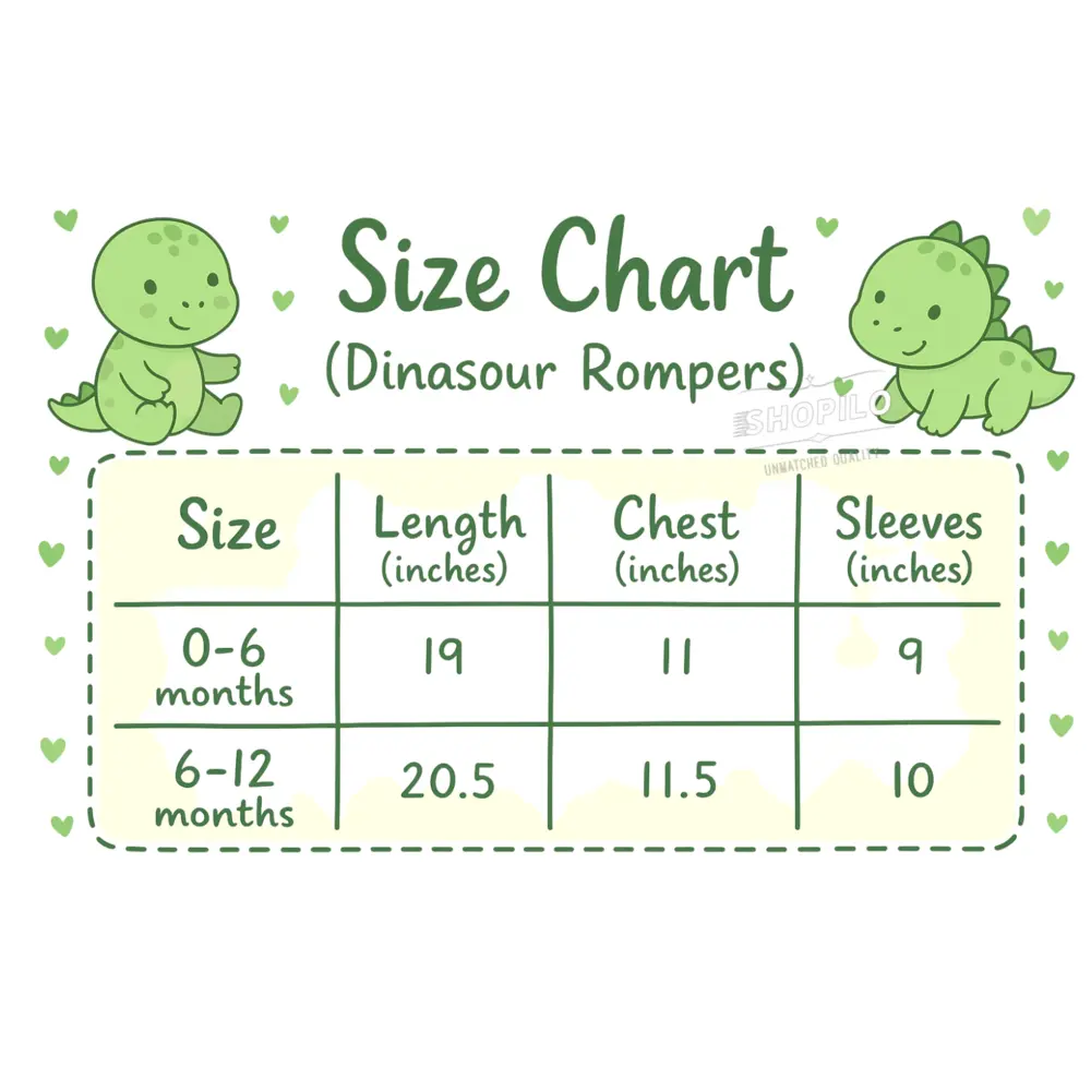Imported Parachute Baby Romper for Winter – Cute Dino Unisex Outfit size chart (1)