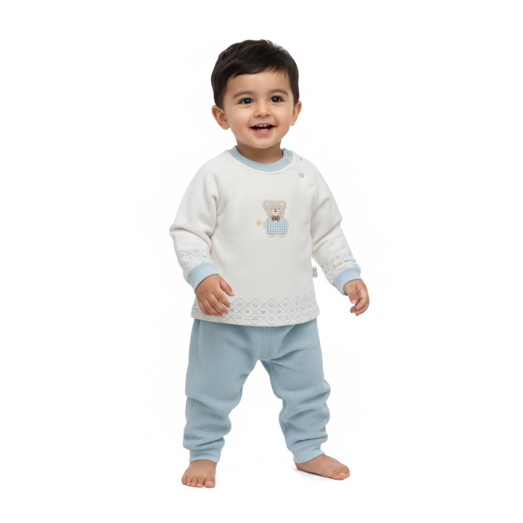 Imported Top and Pajama Outfit for Winter - Soft Velvet Feel - Bear Accent how it looks featured image now