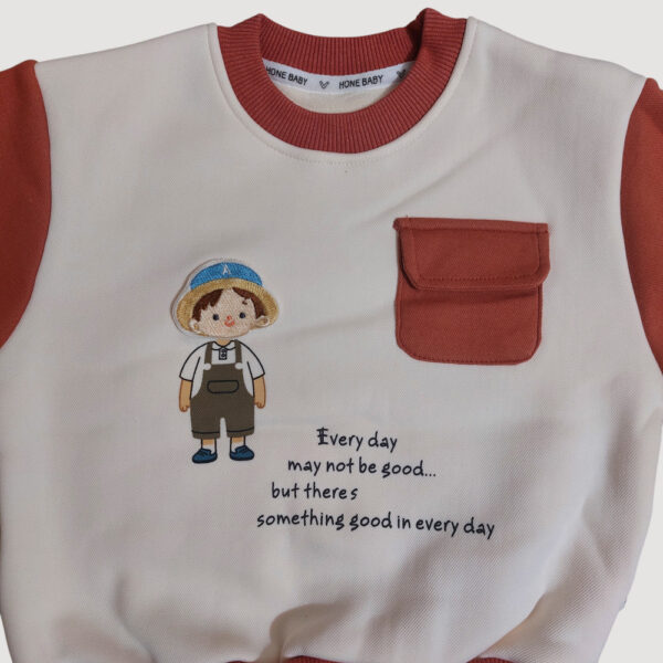 Imported Winter Sweatshirt and Trouser Set – Cartoon Print, Round Neck front closeup