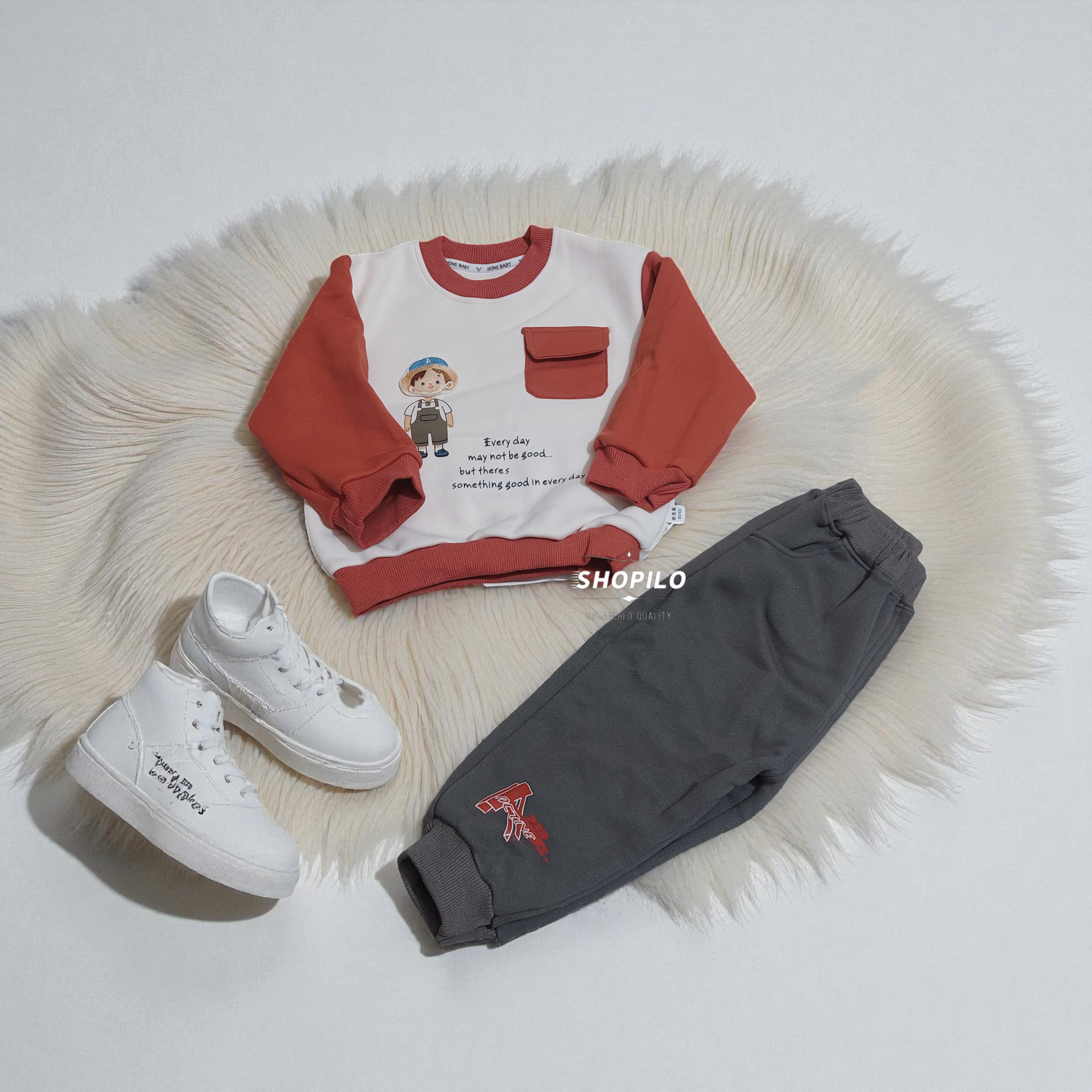 Imported Winter Sweatshirt and Trouser Set – Cartoon Print, Round Neck front featured main image