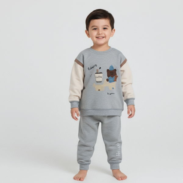 Imported Winter Tracksuit for Boys – Coffee Bear Design - 2 Piece Outfit main featured image how it looks