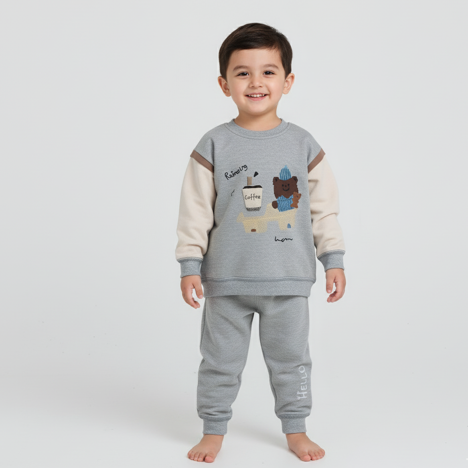 Imported Winter Tracksuit for Boys – Coffee Bear Design - 2 Piece Outfit main featured image how it looks