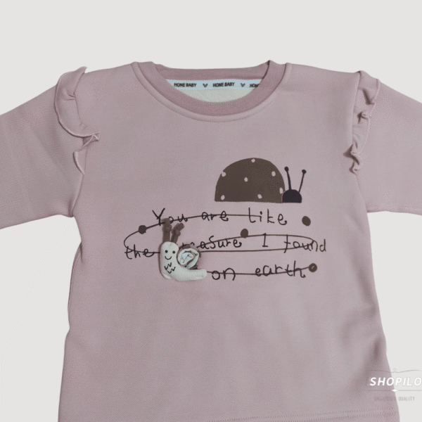 Imported Winter Tracksuit for Girls – Pink Ladybug Design - 2-Piece Suit closeup view (1)