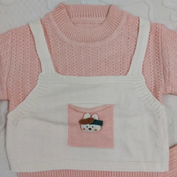 Imported Knitted 2-Piece Outfit for Winter – White Top & Frill Pants Set shirt closeup