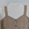 Imported Knitted 2-Piece Winter Outfit – Beige Sweater Vest, Top & Ruffle Pants front closeup