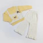 Imported Knitted 2-Piece Winter Outfit – Beige Sweater Vest, Top & Ruffle Pants yellow variation