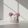 Imported Knitted Cap - Fur Ears & Pearl Bow – Available in 6 Colors light purple