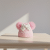 Imported Knitted Cap - Fur Ears & Pearl Bow – Available in 6 Colors pink