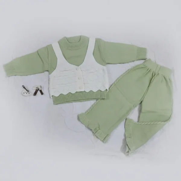 Imported Knitted Outfit - White Vest - Detachable Duck & Bow Clips featured main front image full suit