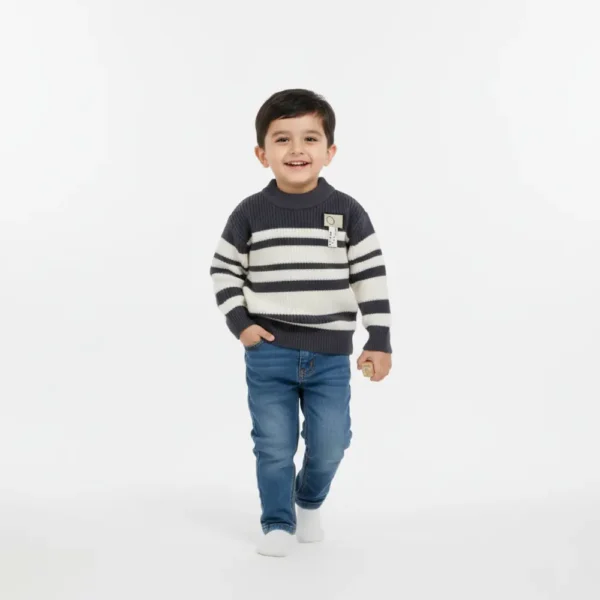 Imported Knitted Sweater Grey & White- Unisex Pullover how it looks