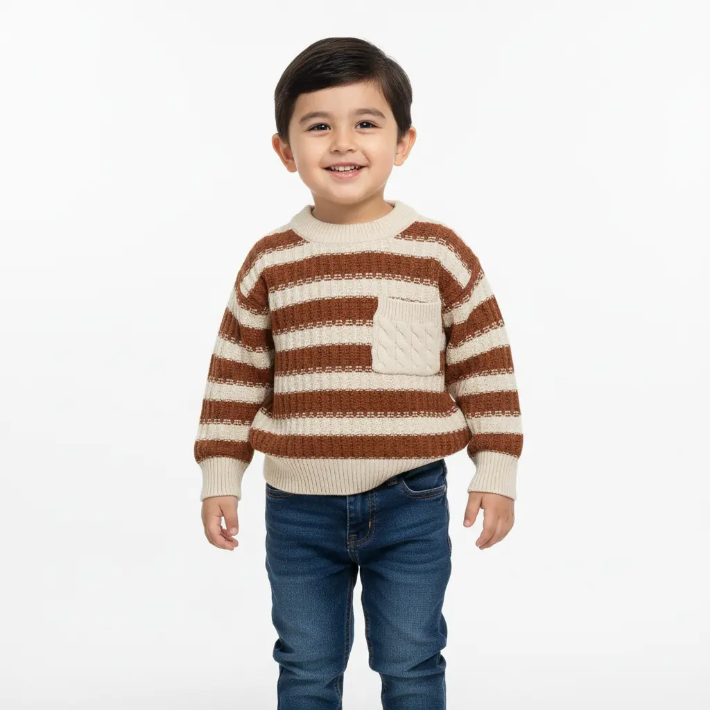 Imported Knitted Sweater – Striped Brown & Cream Unisex