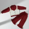 Imported Knitted Winter Suit – Maroon Sweater & Pants - Cream Vest & Bow Detailing main featured image