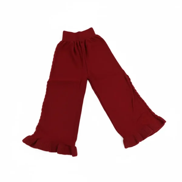 Imported Knitted Winter Suit – Maroon Sweater & Pants - Cream Vest & Bow Detailing trousers pajama view