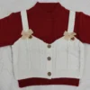 Imported Knitted Winter Suit – Maroon Sweater & Pants - Cream Vest & Bow Detailing white west closeup view