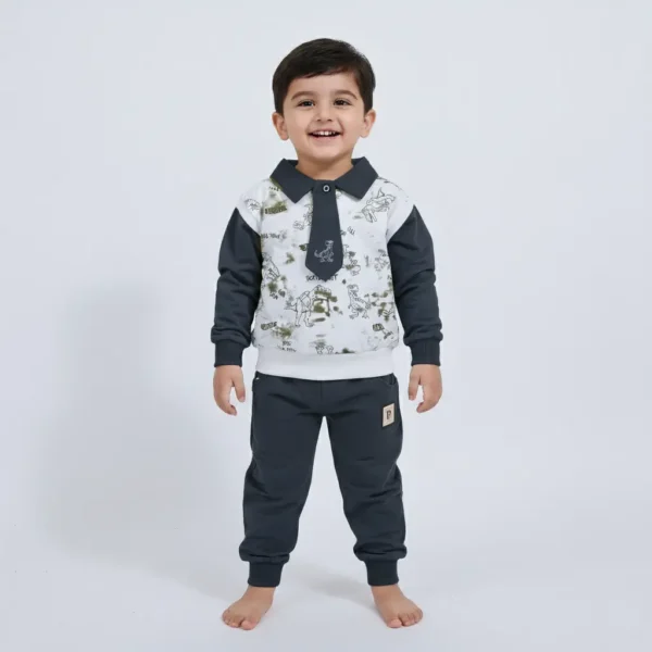 Imported Sweat Shirt & Cargo Trousers Set & Detachable Tie - 2 Colors Available dark grey variation how it looks