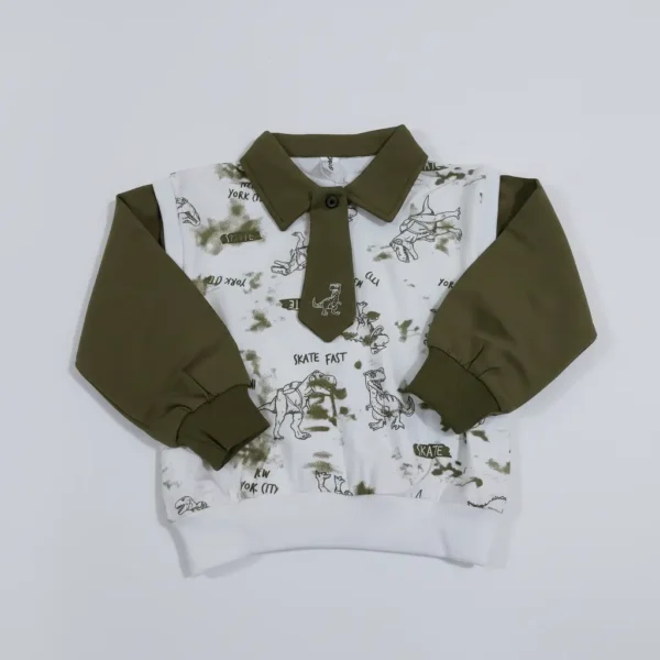 Imported Sweat Shirt & Cargo Trousers Set & Detachable Tie - 2 Colors Available featured image olive green shirt and tie olive green view