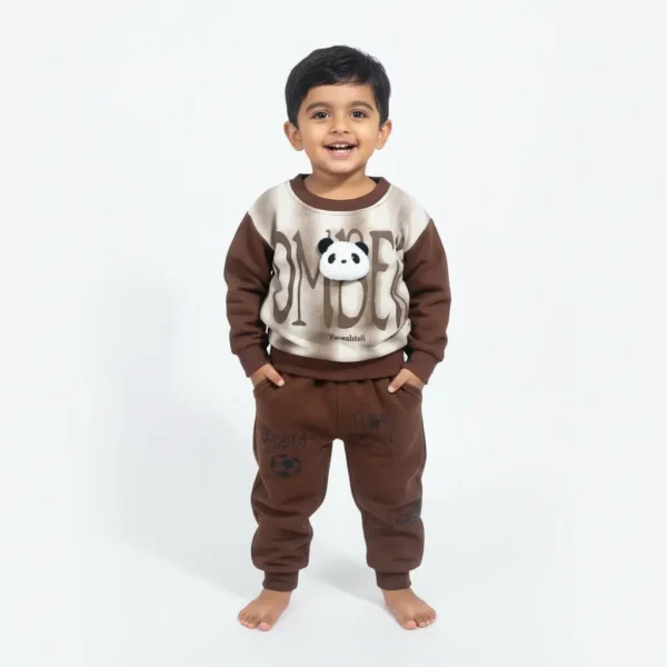 Imported Winter Tracksuit with Panda Patch for Boys how it looks dark brown