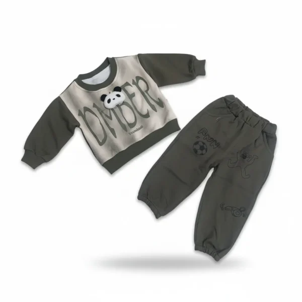 Imported Winter Tracksuit with Panda Patch for Boys olive green featured image
