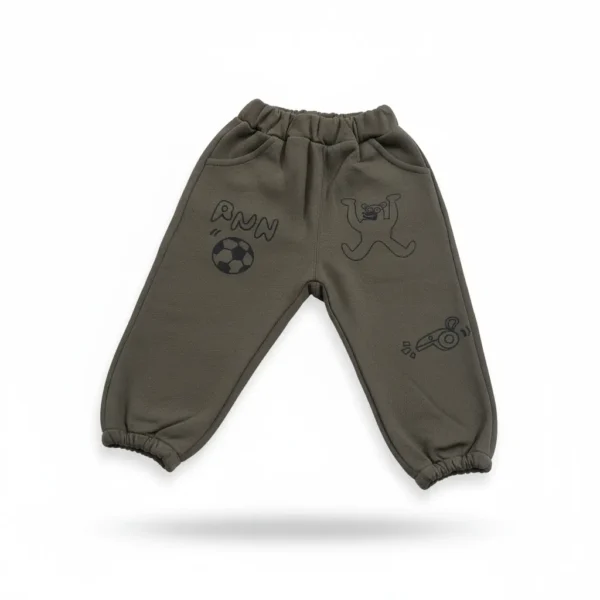 Imported Winter Tracksuit with Panda Patch for Boys pajama front side olive green