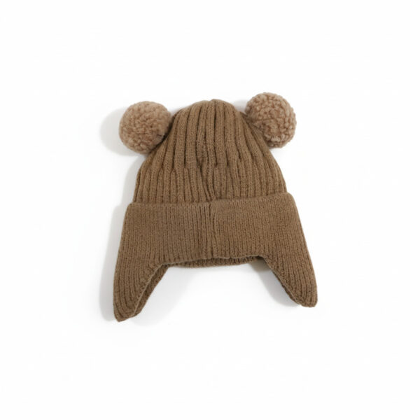 Knitted Winter Cap Available in 4 Colors - Cute Teddy Ear dark brown backside