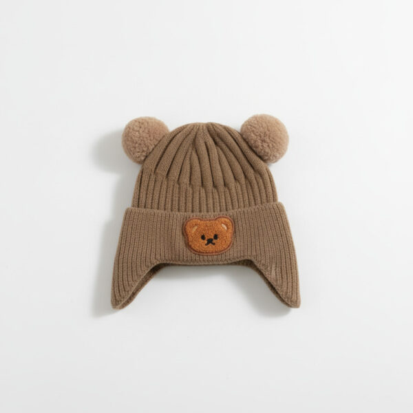 Knitted Winter Cap Available in 4 Colors - Cute Teddy Ear dark brown front side