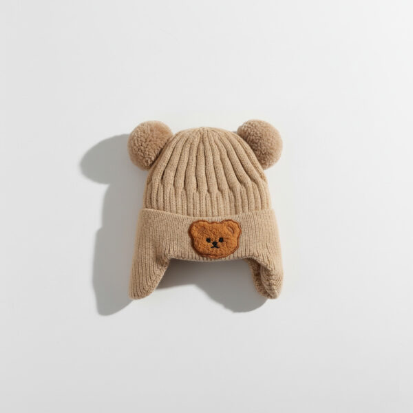 Knitted Winter Cap Available in 4 Colors - Cute Teddy Ear light brown front
