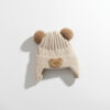 Knitted Winter Cap Available in 4 Colors - Cute Teddy Ear off white front