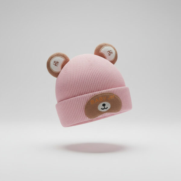 Knitted Winter Cap - Baby Bear Ears – 6 Colors - Imported light pink variation