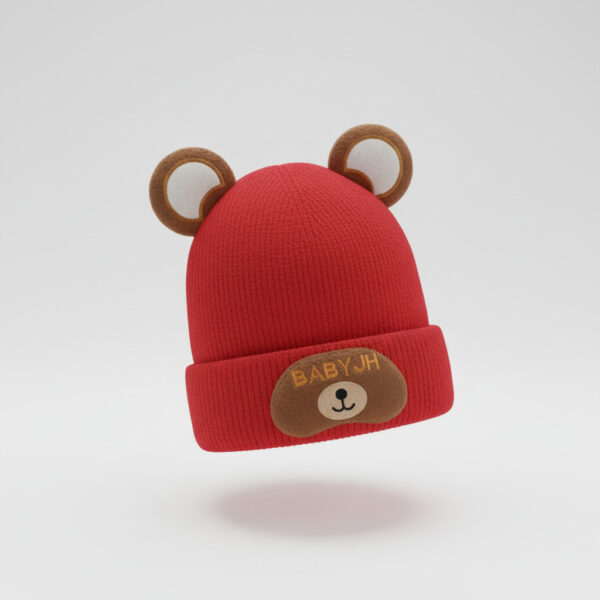 Knitted Winter Cap - Baby Bear Ears – 6 Colors - Imported red variation