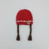 Knitted Woolen Cap with Braided Hair (12- 36M) - Floral Patch - Soft & Warm red