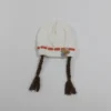 Knitted Woolen Cap with Braided Hair (12- 36M) - Floral Patch - Soft & Warm white