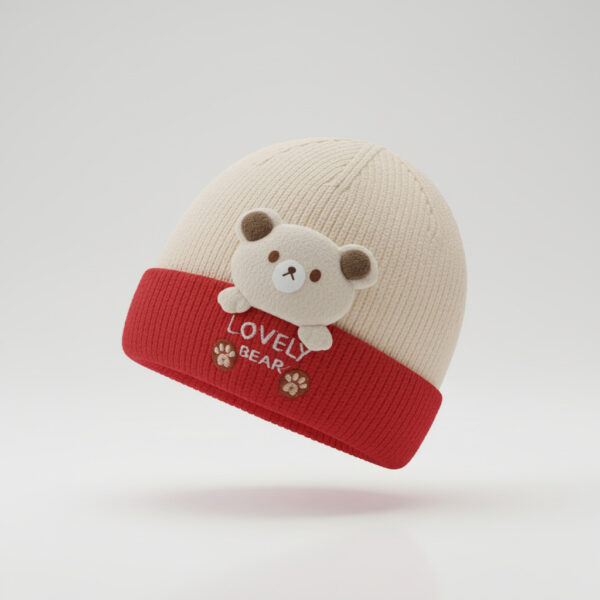 Lovely Bear Knitted Winter Imported Cap – 4 Colors red variation