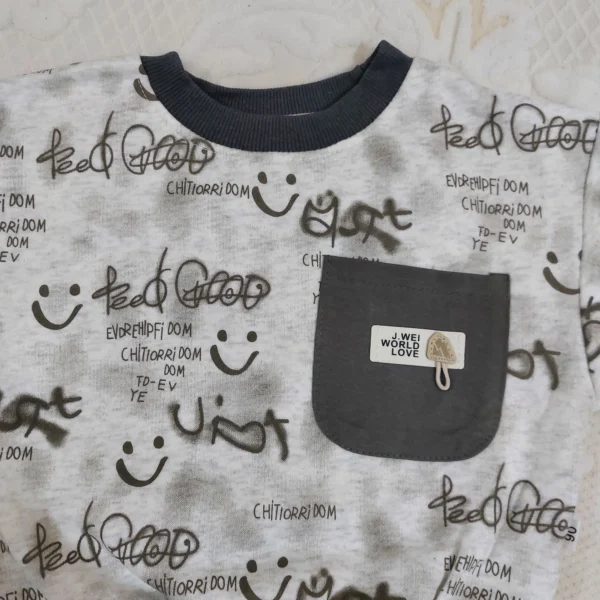 Sweatshirt & Cargo Pant Set – Imported Smiley Print Outfit shirt fabric closeup