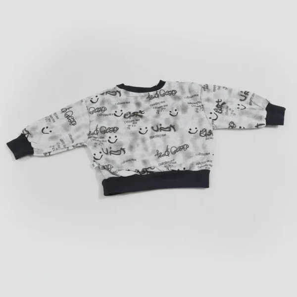 Sweatshirt & Cargo Pant Set – Imported Smiley Print Outfit shirt fabric closeup shirt backside view