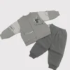 Teddy Patch Full Sleeves Winter 2-Piece Outfit for Boys - 2 Colors Available ash white variation