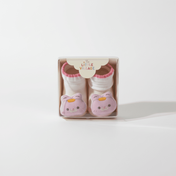 The Little Village Baby Socks - Dark Pink (Soft Cotton) – 3D Animal Design