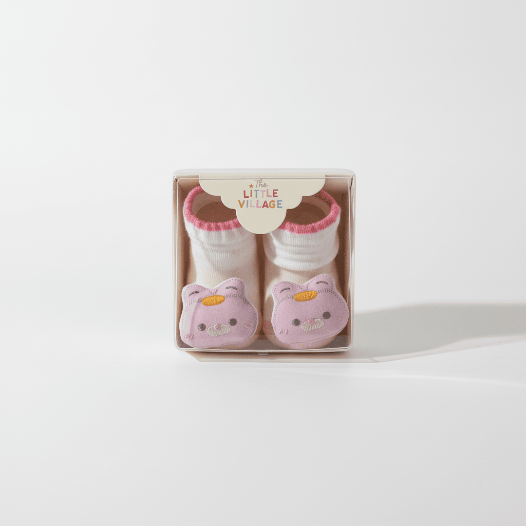 The Little Village Baby Socks - Dark Pink (Soft Cotton) – 3D Animal Design