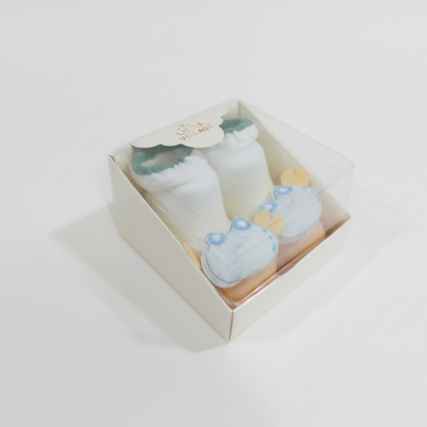 The Little Village Baby Socks - Green (Soft Cotton) – 3D Animal Design front side view