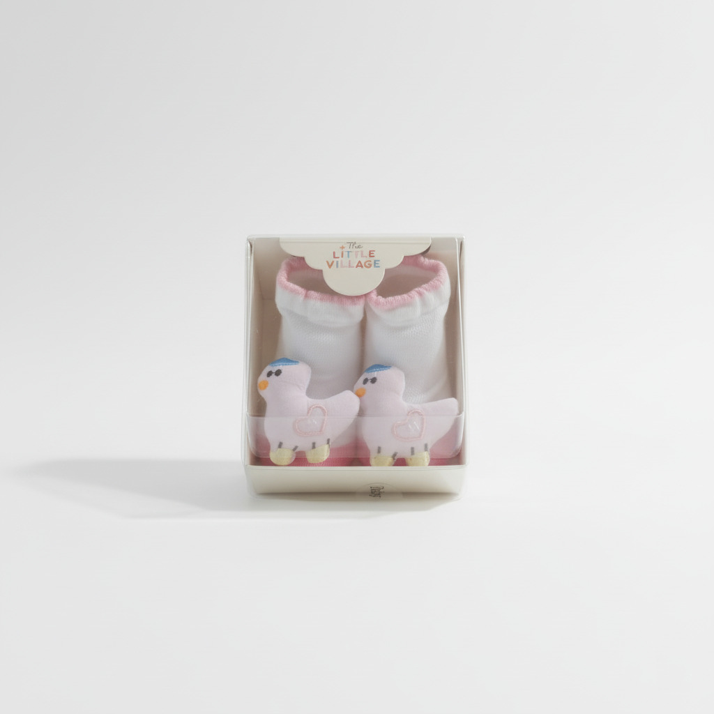 The Little Village Pink Baby Socks (Soft Cotton) – 3D Animal Design pink front view