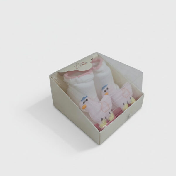 The Little Village Pink Baby Socks (Soft Cotton) – 3D Animal Design pink side view