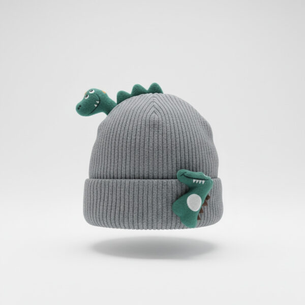 Winter Cap for Kids – Cute Dinosaur Knit - 6 Colors Available grey variant