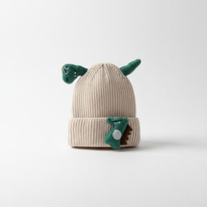 Winter Cap for Kids – Cute Dinosaur Knit - 6 Colors Available off white variant