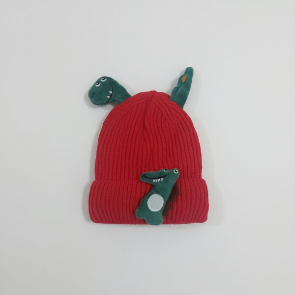 Winter Cap for Kids – Cute Dinosaur Knit - 6 Colors Available red variant