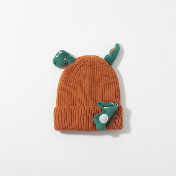 Winter Cap for Kids – Cute Dinosaur Knit - 6 Colors Available rust variant