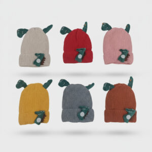 Winter Cap for Kids – Cute Dinosaur Knit - 6 Colors Available rust variant all variants